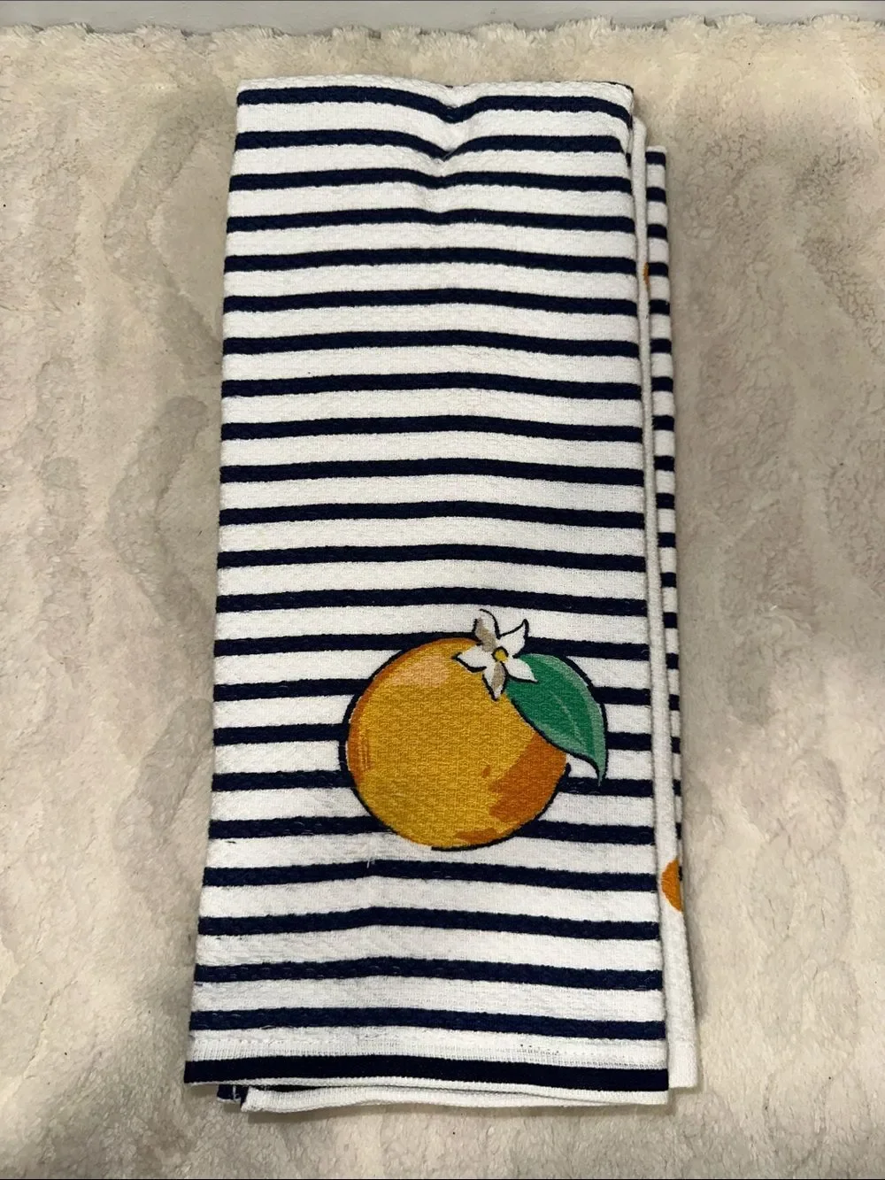 kate spade Coastal White Navy Orange Graphic Large Polka Cotton Kitchen Towels